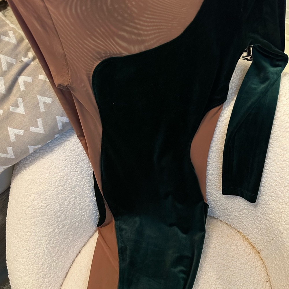 J Lux label green velvet and mesh maxi dress